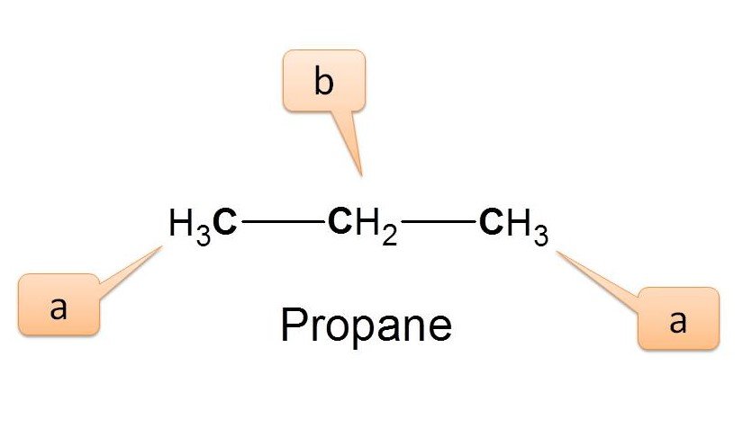 Different types of protons in propane
