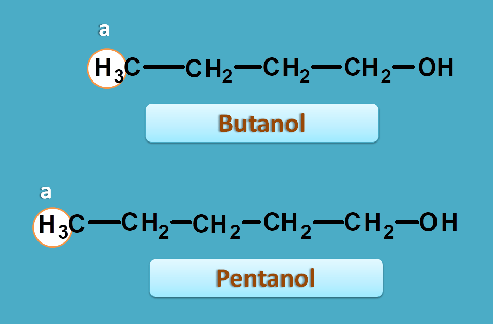Methyl proton in butanol and pentanol
