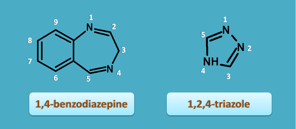 numbering in benzodiazepine and triazole